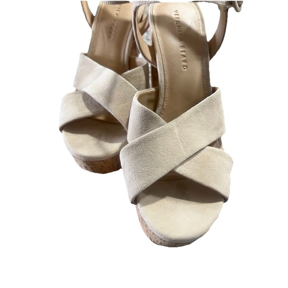 Veronica Beard Lucille  Heeled Sandals NEW Cork Platform Ecru Suede Strap Sz 9.5 - Picture 12 of 13